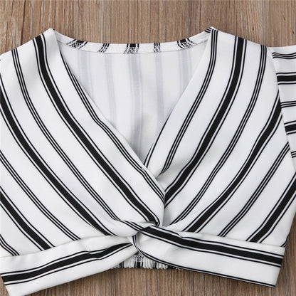 Baby Girl Suit Striped Sleeveless Short Top And Long Skirt