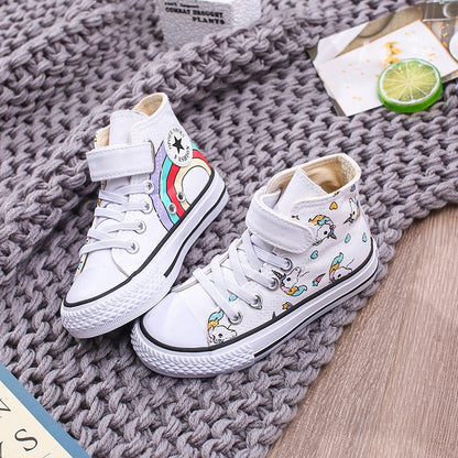 Cartoon Rainbow High-Top Velcro Kids Canvas Shoes