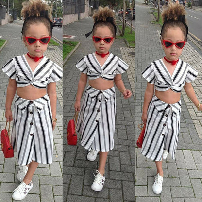 Baby Girl Suit Striped Sleeveless Short Top And Long Skirt