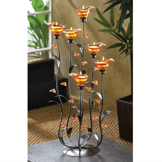 Calla Lily Candleholder with Amber Glass-0